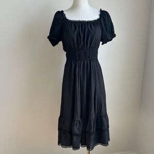 Nwt Women Sz M Tiered Ruffled Lace Steampunk Midi Dress Dark Romantic Goth Black